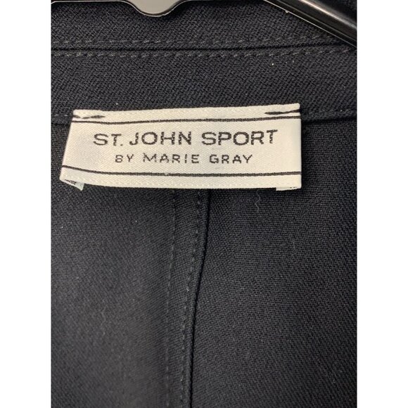 VTG M/L EUC St. John Sport Marie Gray Black Twill Jacket Asym Zip Stretch 8101 - Picture 4 of 13